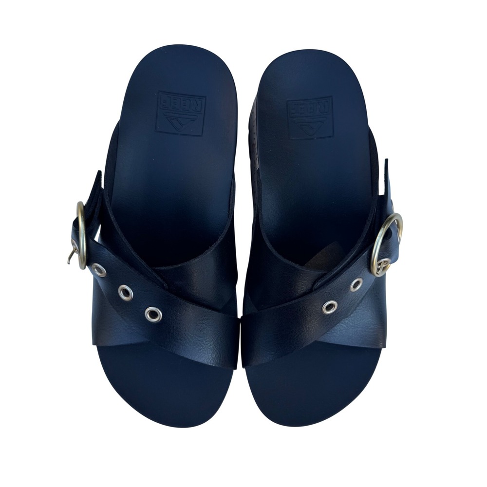 Reef Vista Higher Gia Women Size 6 Black NWOT Wedge Platform Cork Slide Sandals